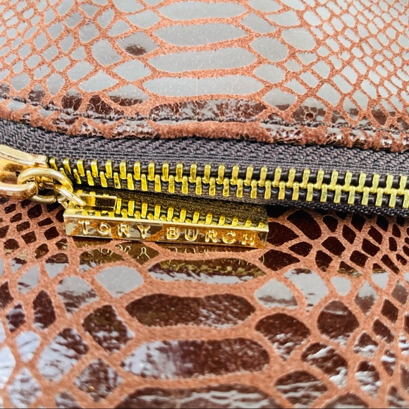 Authentic Tory Burch Maroon Snake Skin Fold Over Shoulder Bag Clutch Purse - Picture 8 of 12